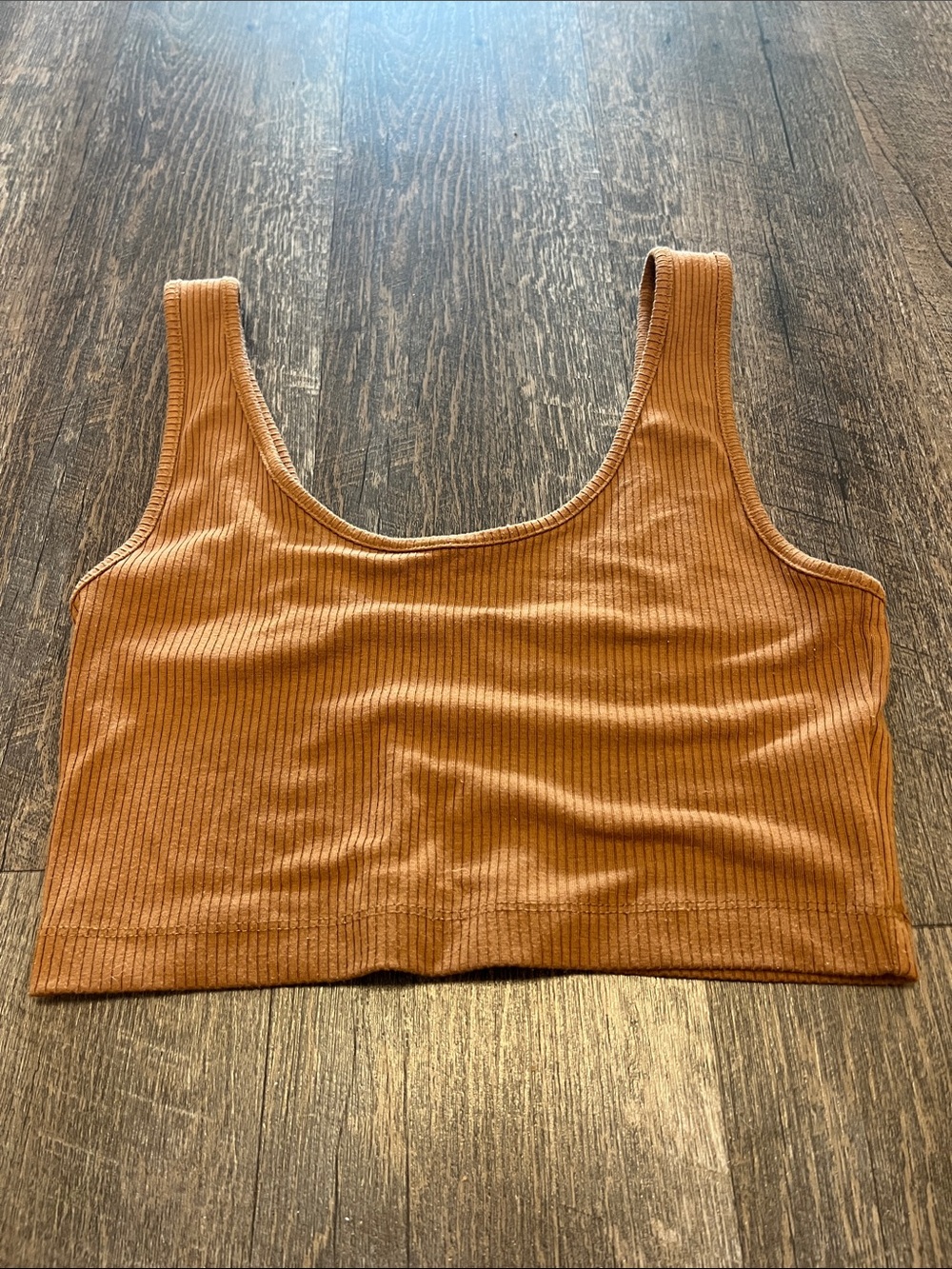 American Eagle Outfitters Ribbed Scoop Crop Tank in Rust Orange